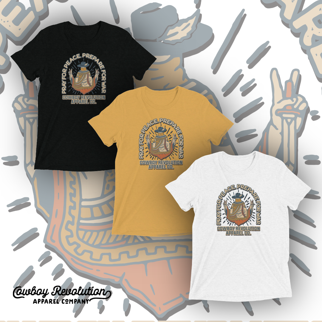 "PRAY FOR PEACE '23" COWBOY REVOLUTION SHORT SLEEVE TRI-BLEND TEE