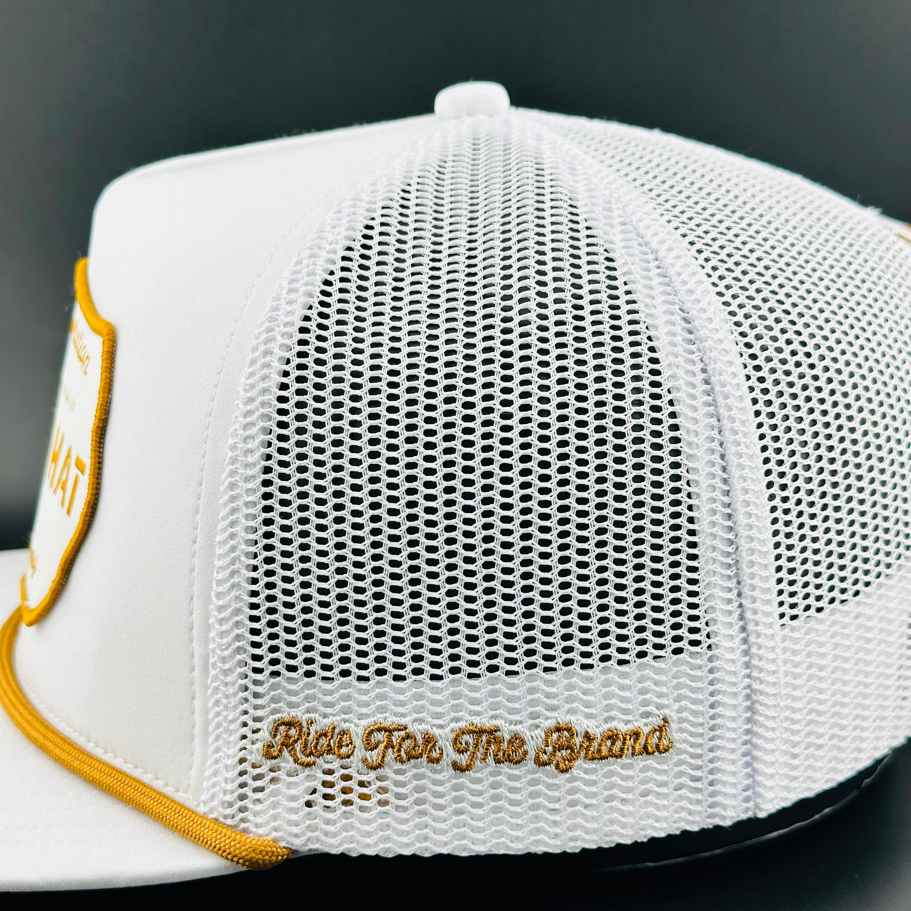 “Cowboy Hat” Patch Rope Trucker Hat - White