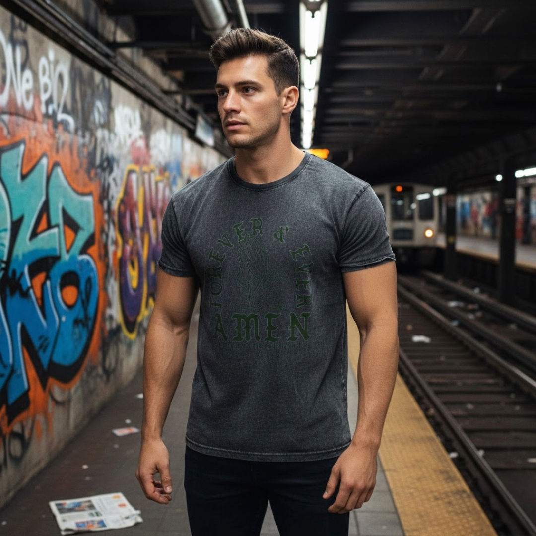 "Forever & Ever Amen" Premium Denim Wash Tee