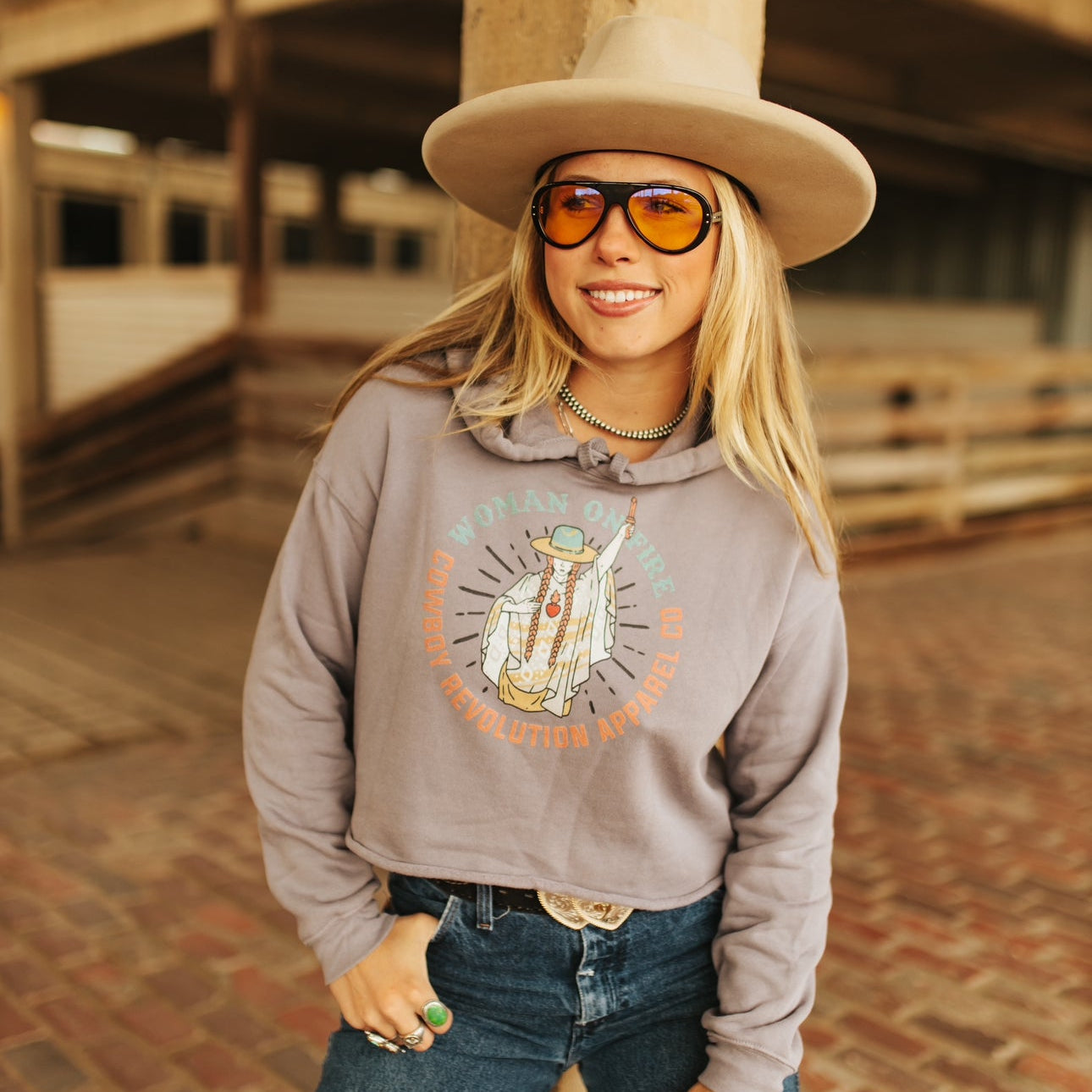 "Woman On Fire" Cowboy Revolution Women's Fit Crop Hoodie
