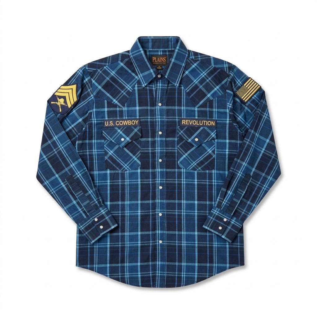 Cowboy Revolution Custom Pearl Snap - Long Sleeve - Blue Plaid (Size Small)