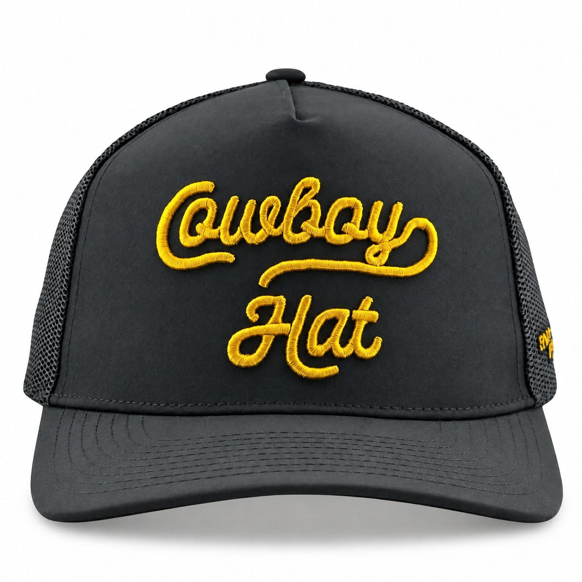 The Original Script Cowboy Hat black 5-panel trucker hat - front view on white