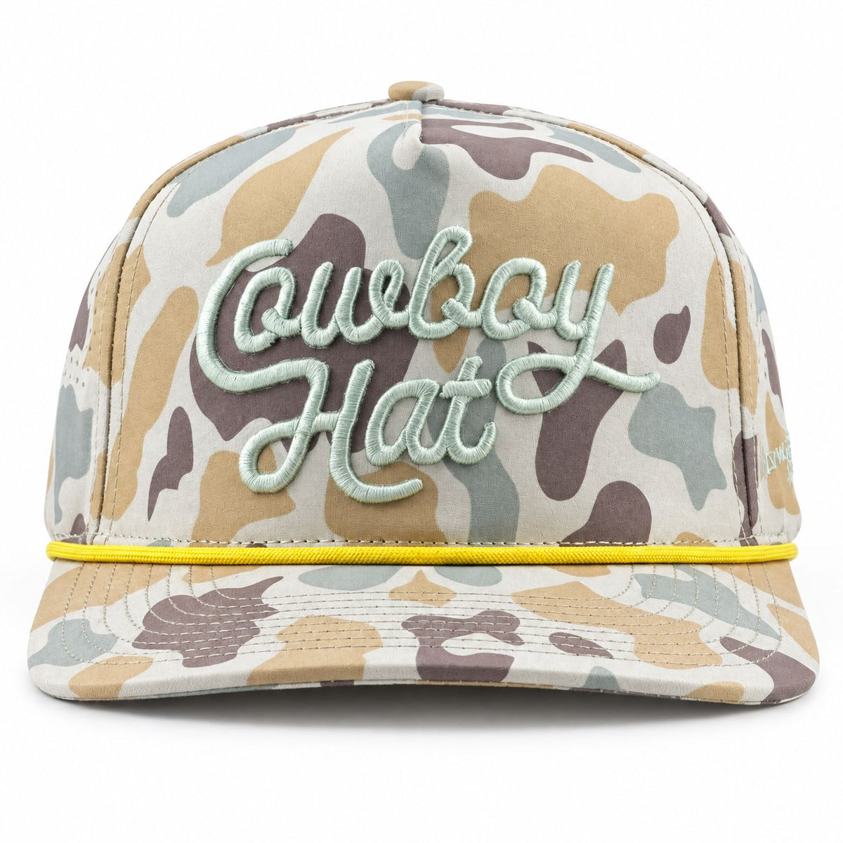 Marshland Camo Script Cowboy Hat performance rope hat - front 3/4 view on white
