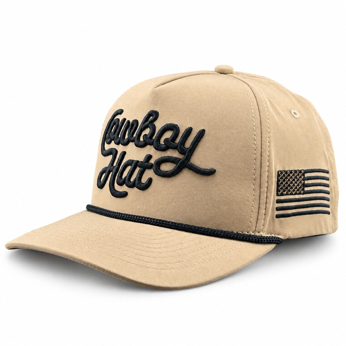 Sandstorm Veteran Script Cowboy Hat performance rope hat - front view with flag on white