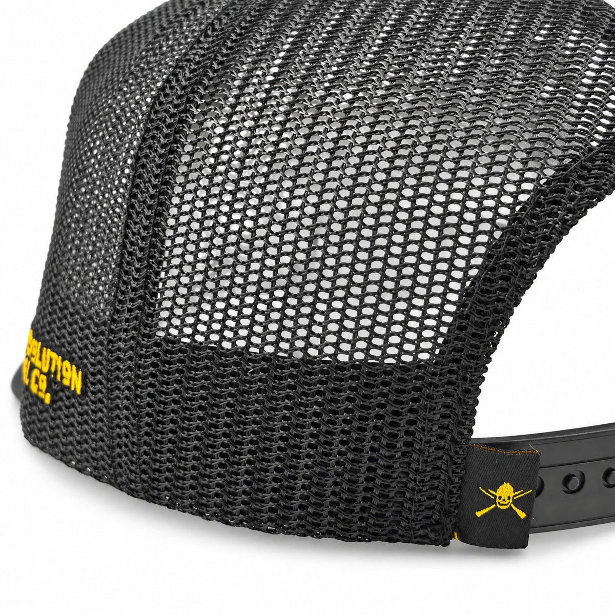 The Original Script Cowboy Hat black 5-panel trucker hat - mesh back and patch detail on white