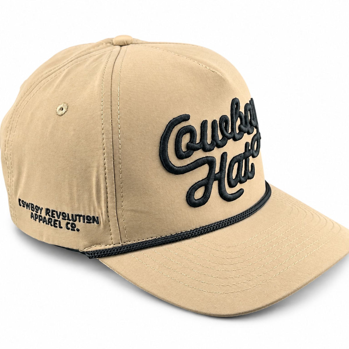 Sandstorm Veteran Script Cowboy Hat performance rope hat - side embroidery detail on white