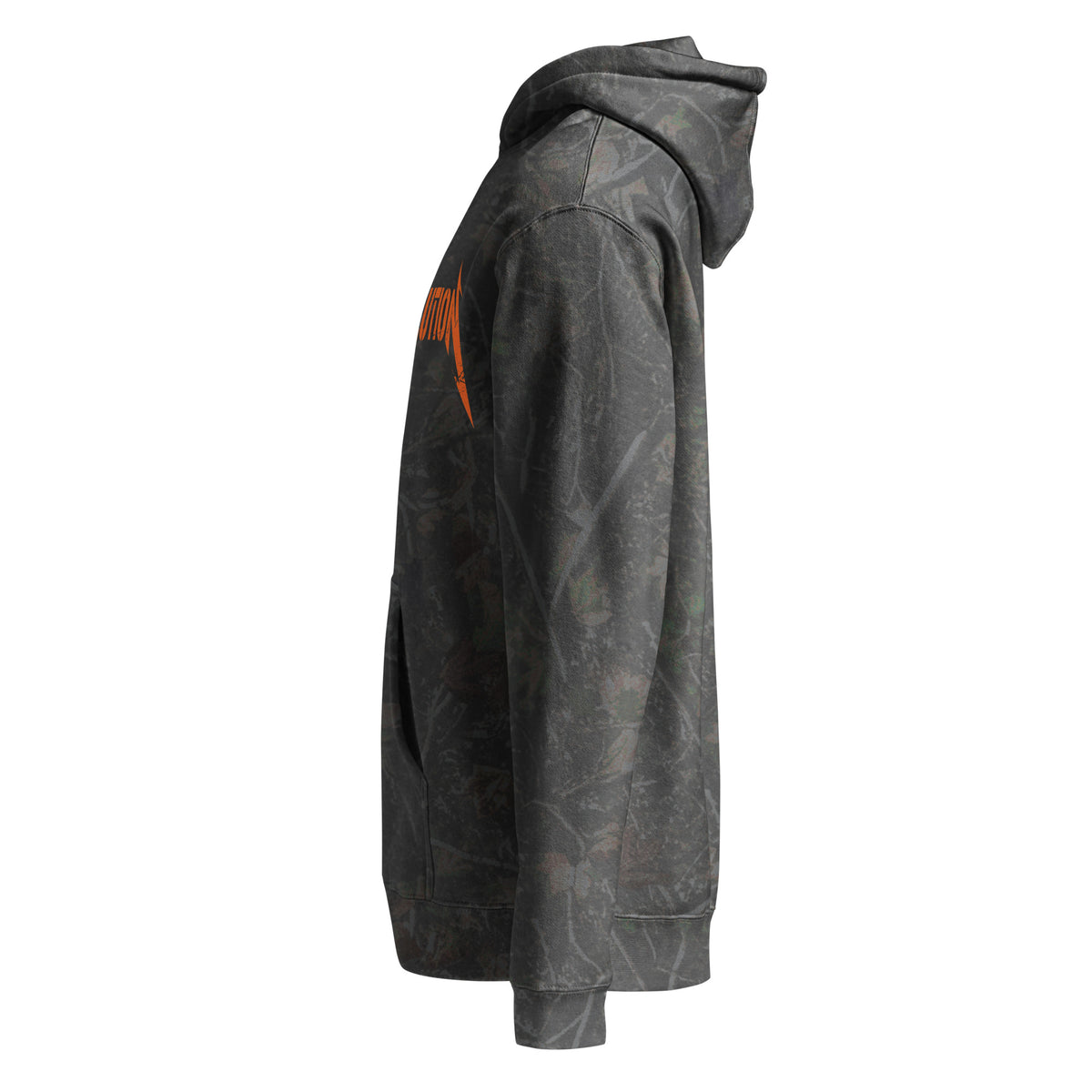 Cowboy Revolution Shocker logo heavyweight hoodie in Darkwood Tree Camo, left view