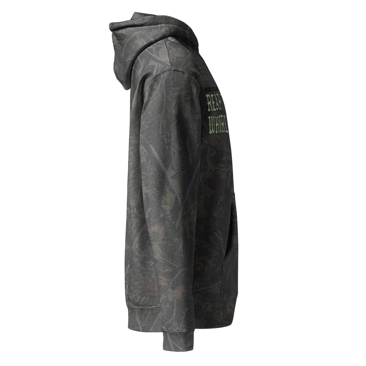 Cowboy Revolution Reap The Whirlwind Camo Heavyweight Hoodie in Darkwood Tree Camo, right side view