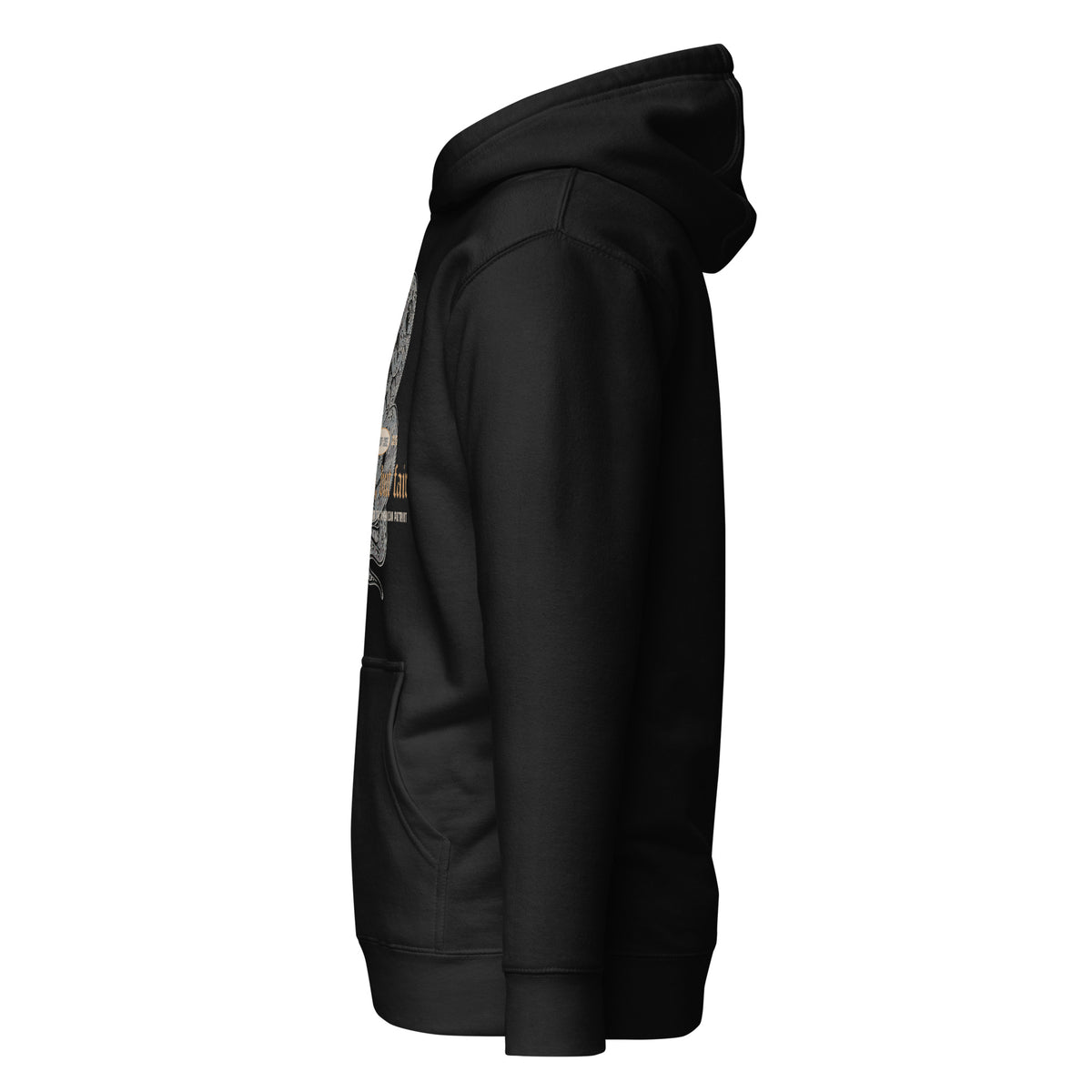 Cowboy Code #5 Tough But Fair premium hoodie in black with rattlesnake emblem, left view