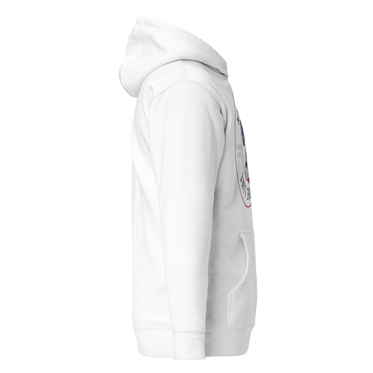 Cowboy Code #10 Draw the Line premium hoodie in white with stars-and-stripes lighter badge, right view