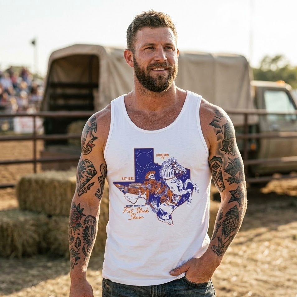 "Houston Fat Stock Show" Premium Unisex Tank Top