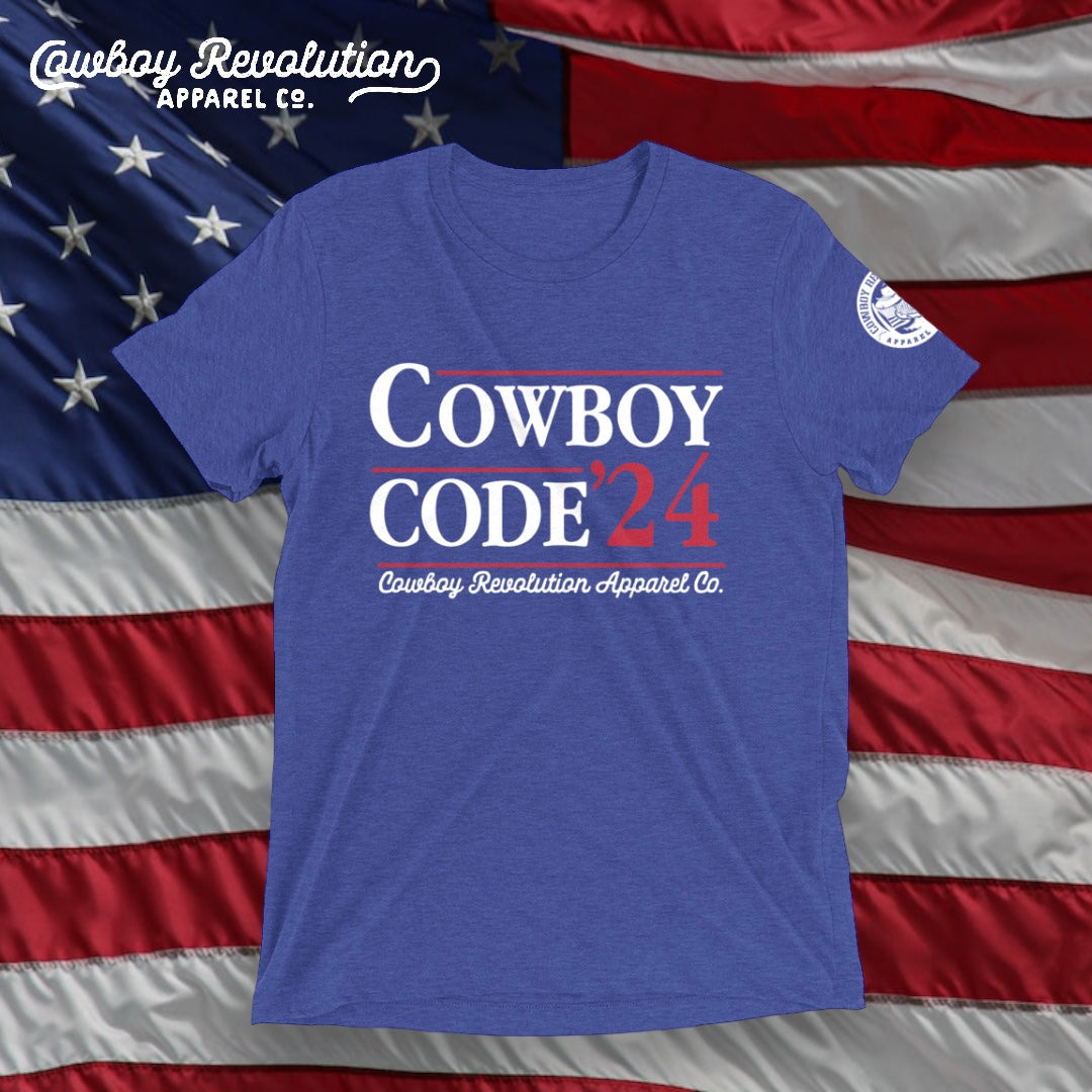 "Cowboy Code '24" Cowboy Revolution Short Sleeve Tri-Blend Tee