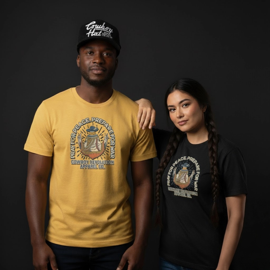 "PRAY FOR PEACE '23" COWBOY REVOLUTION SHORT SLEEVE TRI-BLEND TEE