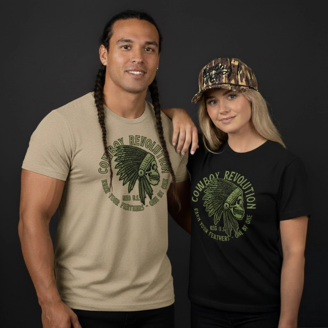 "Earn Your Feathers"  Cowboy Revolution Short Sleeve Tri-Blend Tee