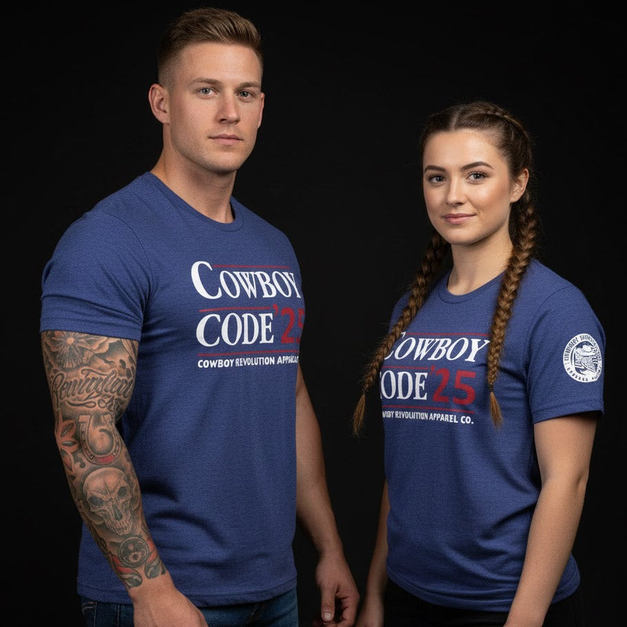 "Cowboy Code '25" Cowboy Revolution Short Sleeve Tri-Blend Tee