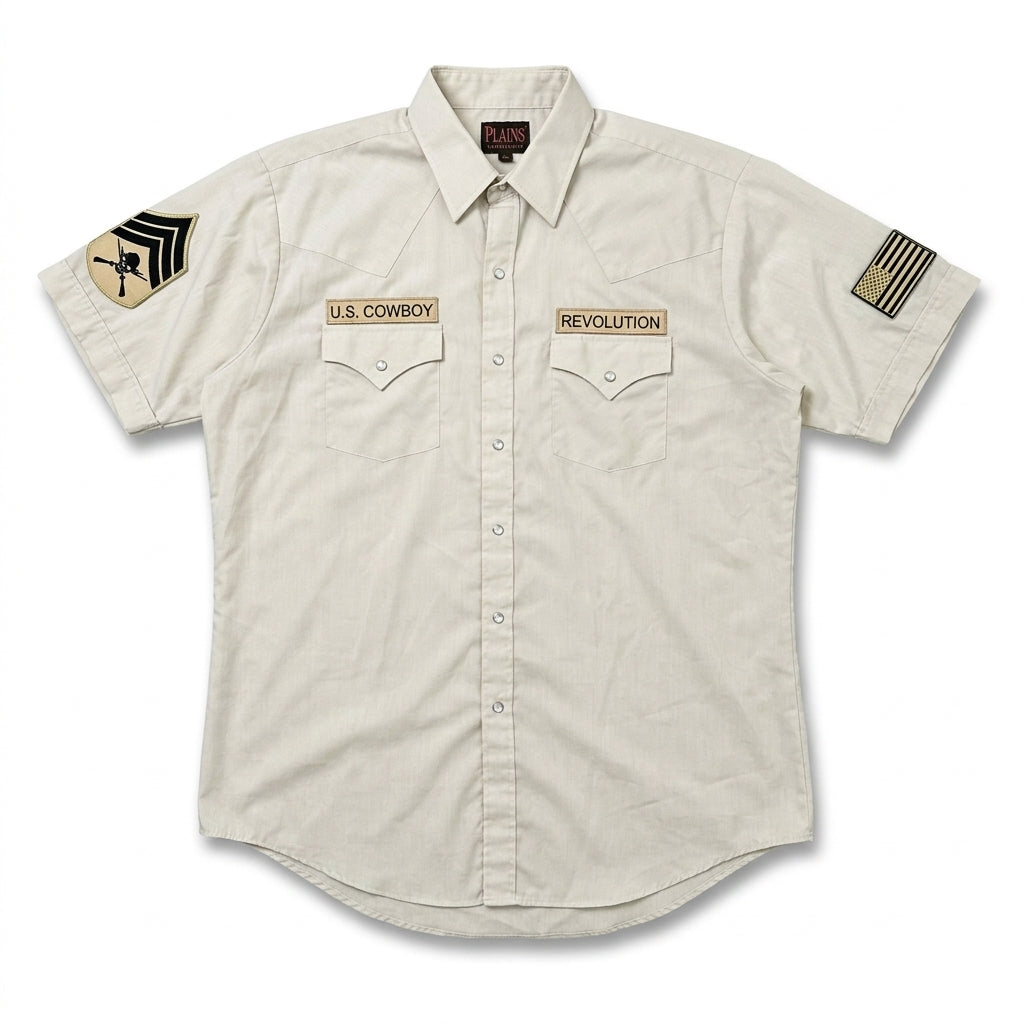 Cowboy Revolution Custom Pearl Snap - Short Sleeve - Tan (Size Medium)