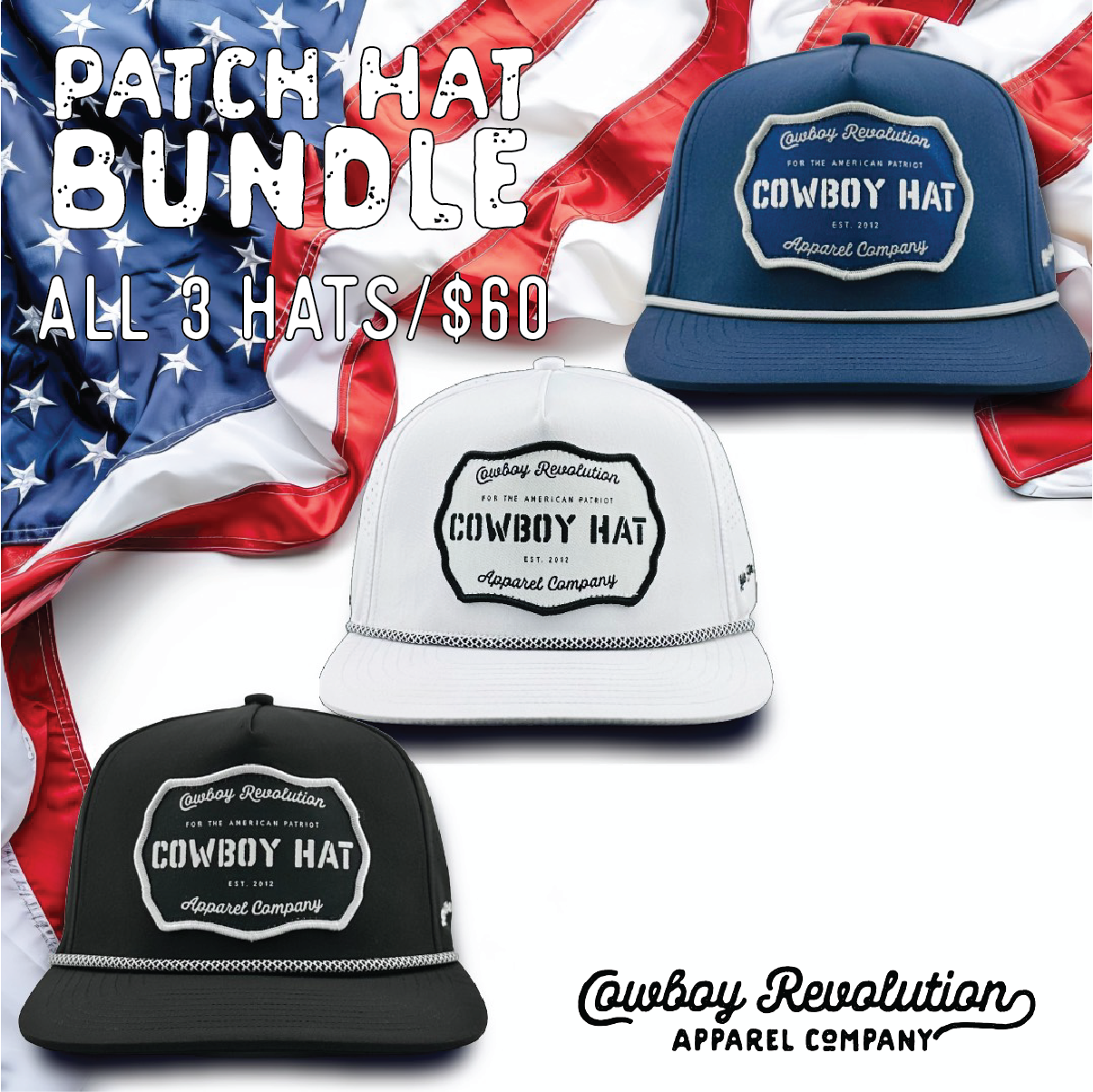 "Cowboy Hat" Patch Hat Bundle - 3 Performance Hats