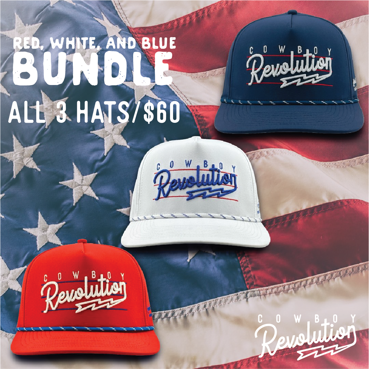 Red, White, and Blue Bundle - 3 Lightning Logo Performance Hats