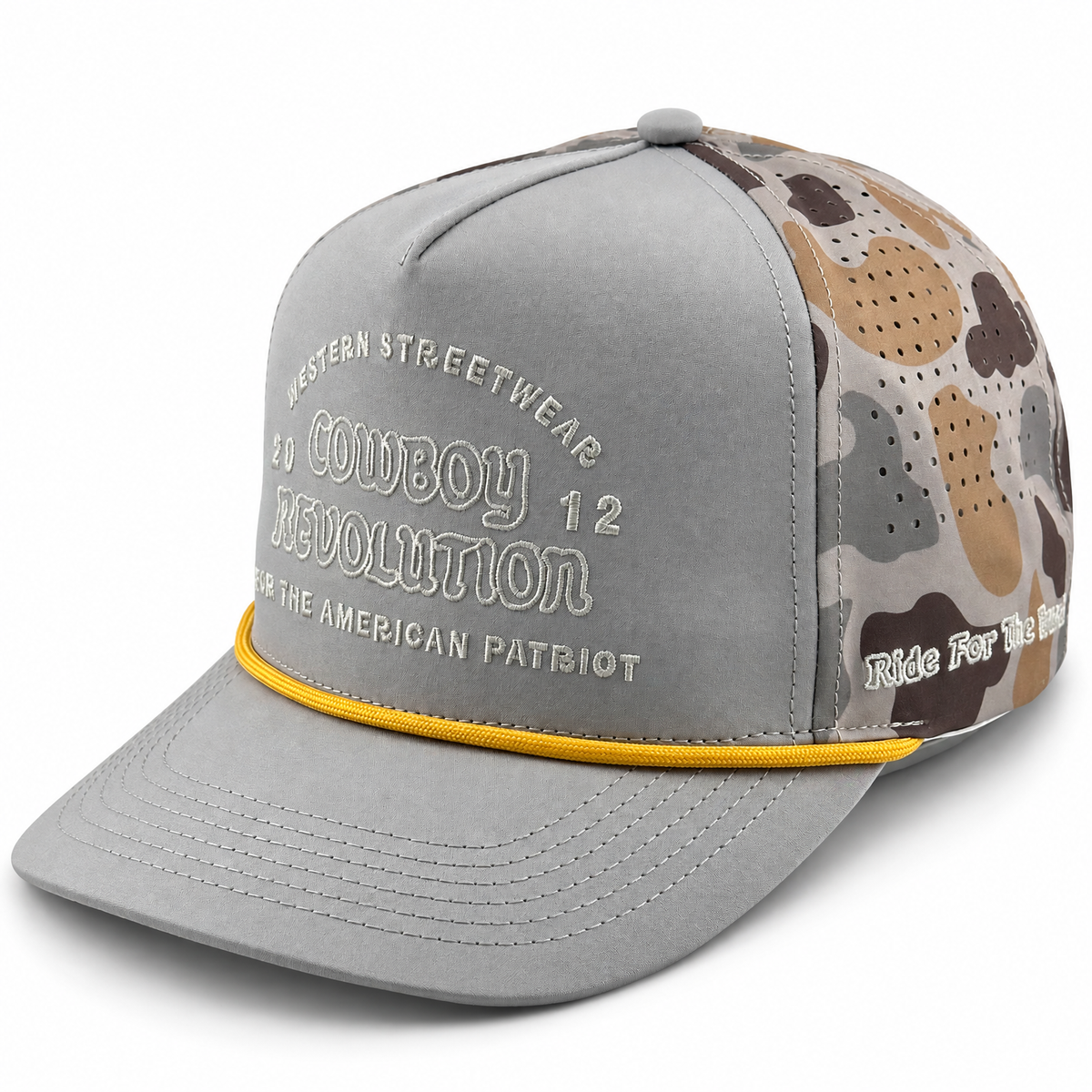 Cowboy Revolution The Point "Western Streetwear" Logo in Grey / Marshland Camo, front view