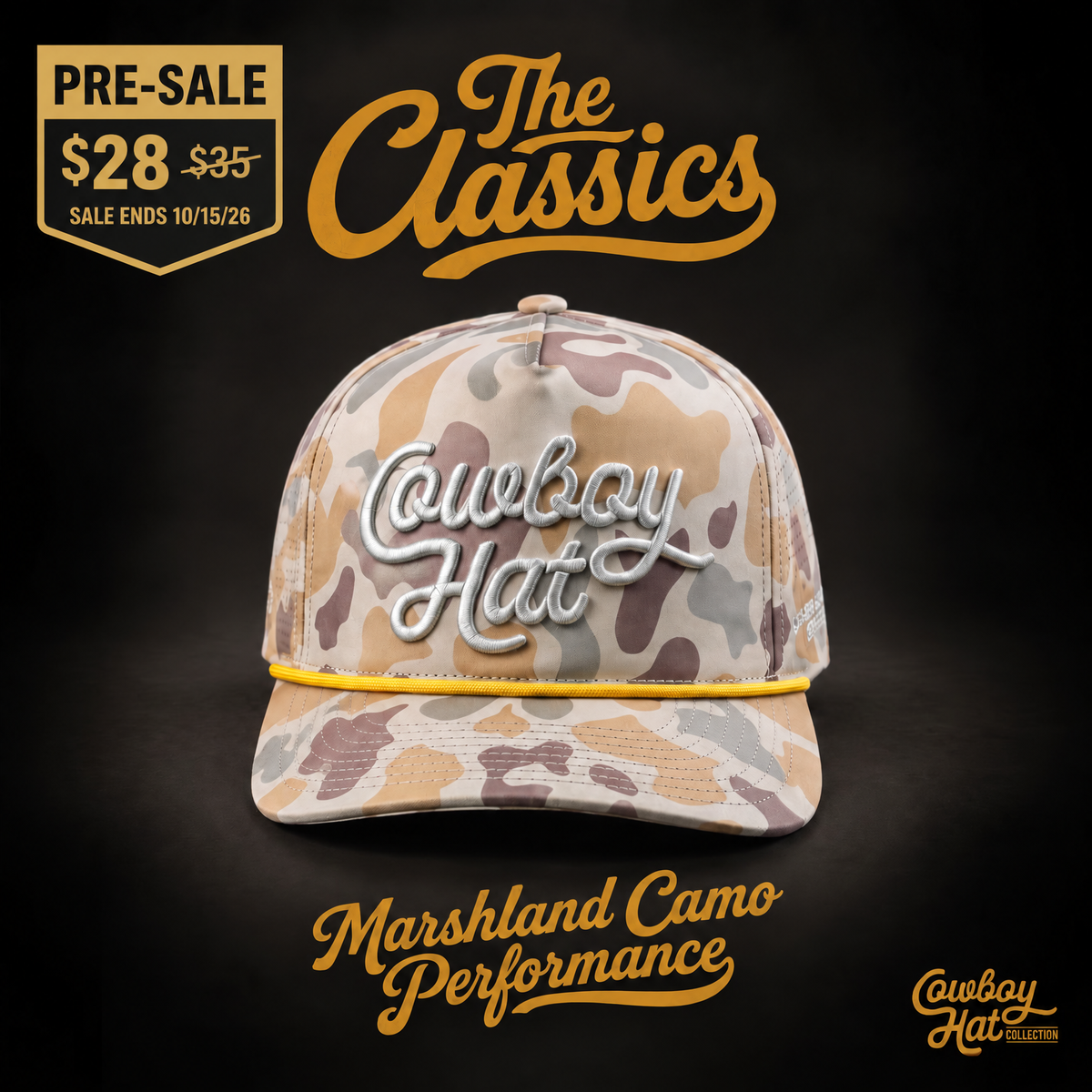 Marshland Camo Script “Cowboy Hat” - Performance Hat