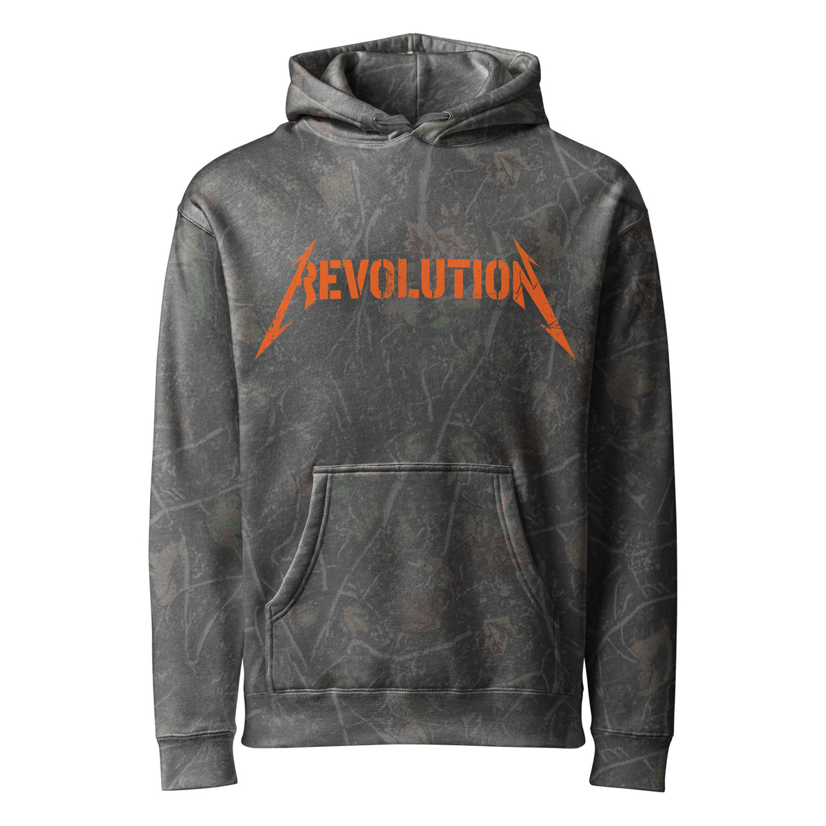 Cowboy Revolution Shocker logo heavyweight hoodie in Darkwood Tree Camo, front view