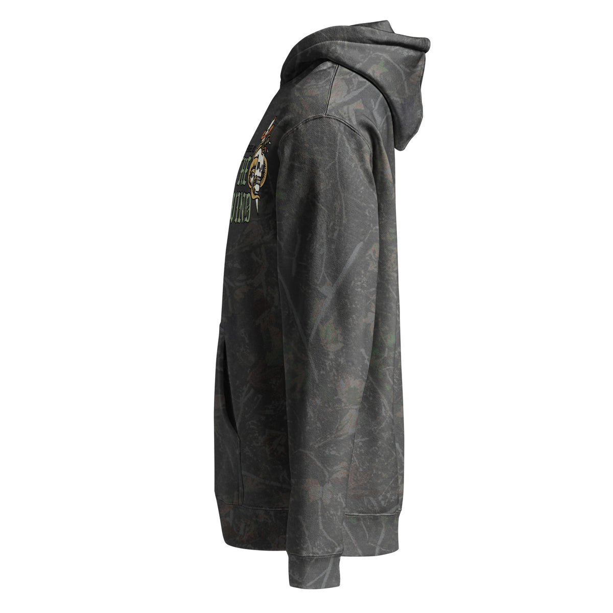 Cowboy Revolution Reap The Whirlwind Camo Heavyweight Hoodie in Darkwood Tree Camo, left side view