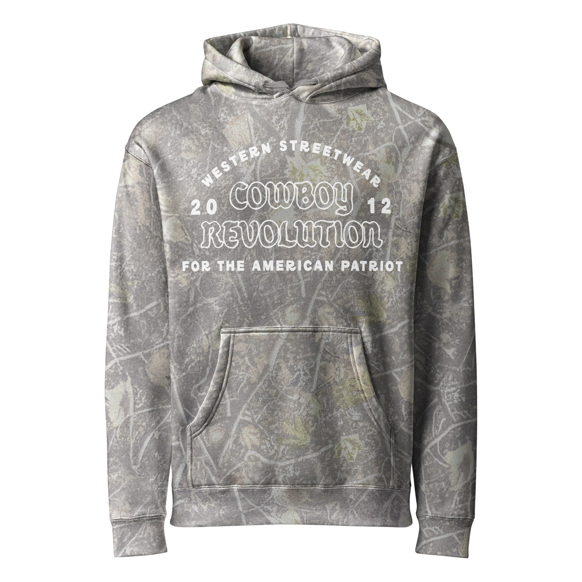 Cowboy Revolution Western Streetwear logo heavyweight hoodie in Deadwood Tree Camo, front view