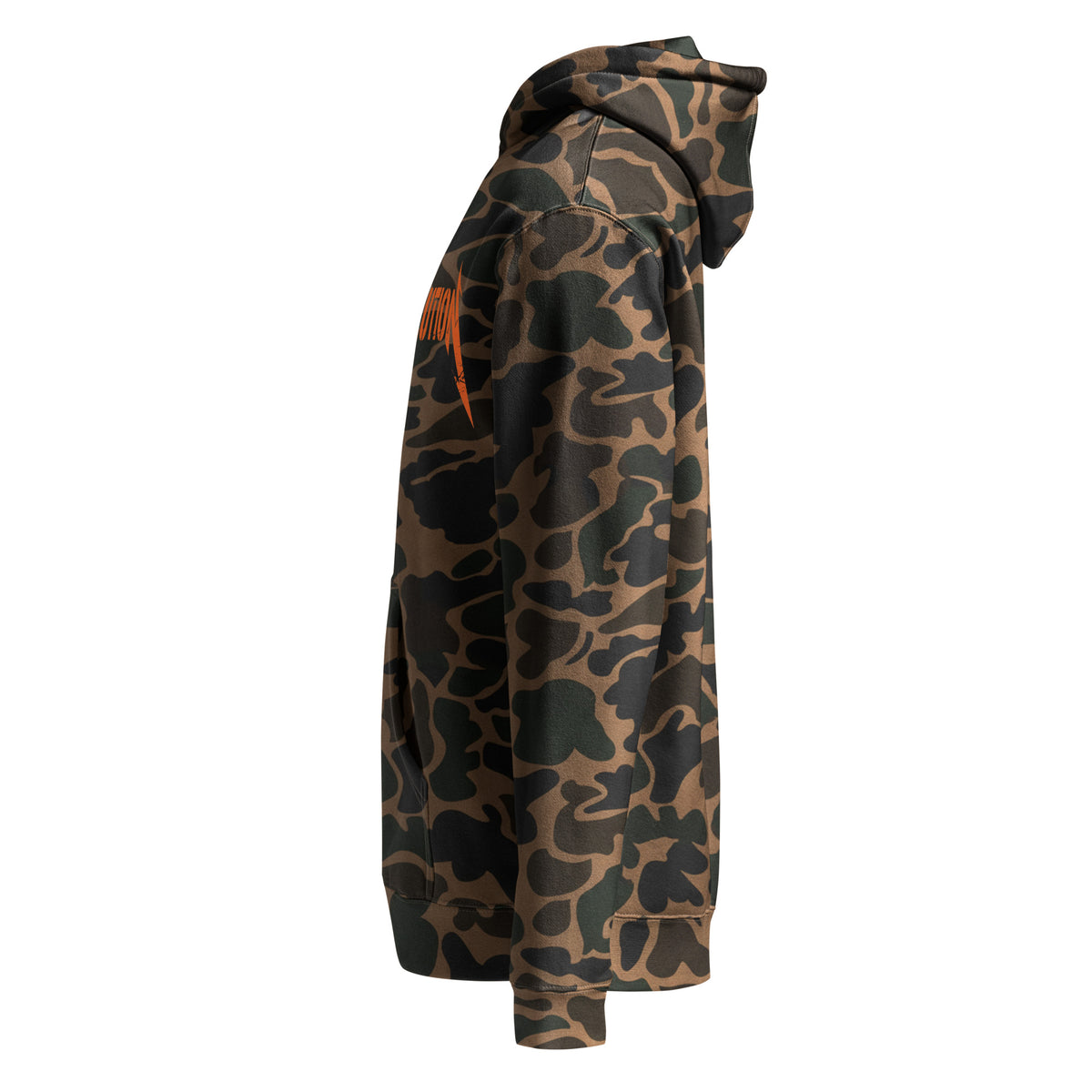 Cowboy Revolution Shocker logo heavyweight hoodie in Duck Camo, left view