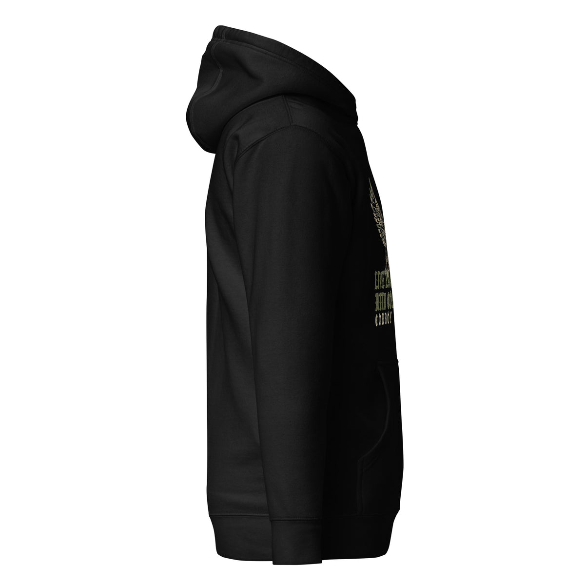 Cowboy Code #1 Courage premium hoodie in black with eagle graphic, right view