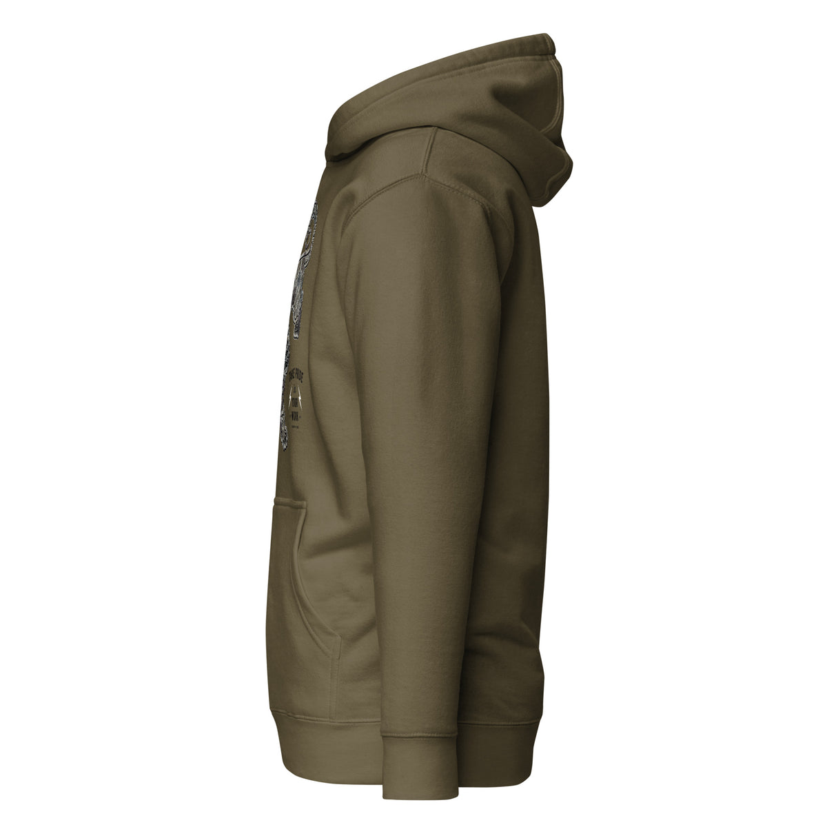 Cowboy Code #2 Work premium hoodie in military green with tiger graphic, left view