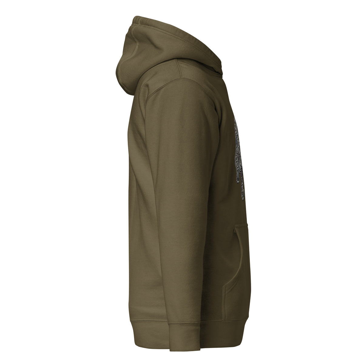 Cowboy Code #2 Work premium hoodie in military green with tiger graphic, right view