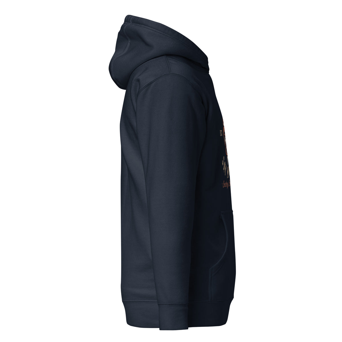 Cowboy Code #8 Talk Less Say More premium hoodie in navy with tattoo-flash skull graphic, right view