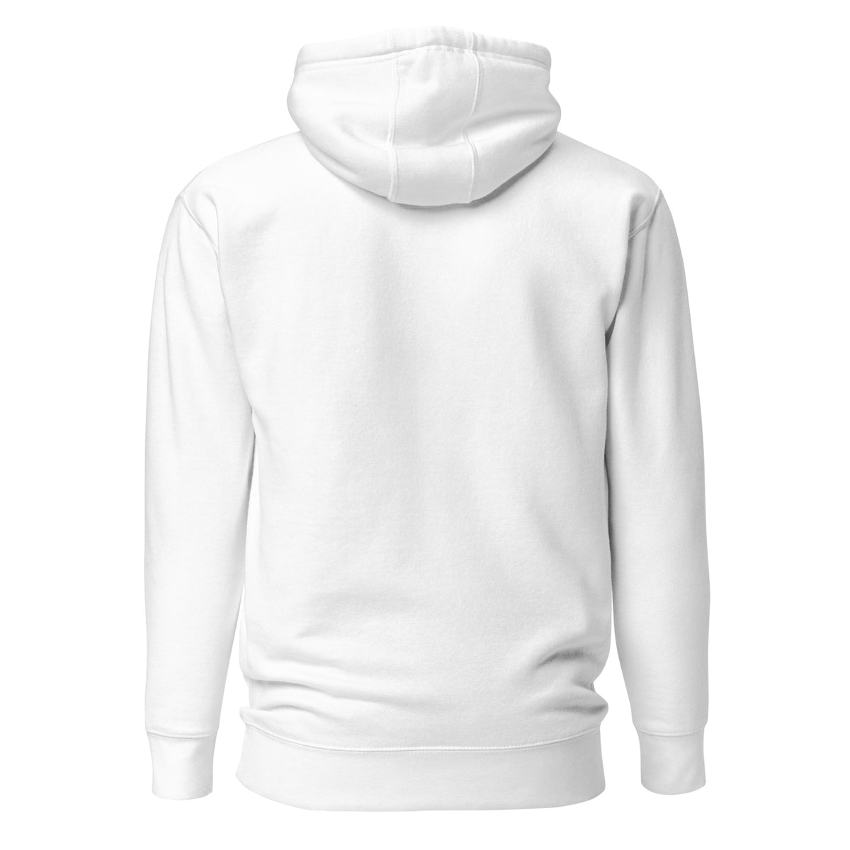 Cowboy Code #10 Draw the Line premium hoodie in white with stars-and-stripes lighter badge, back view