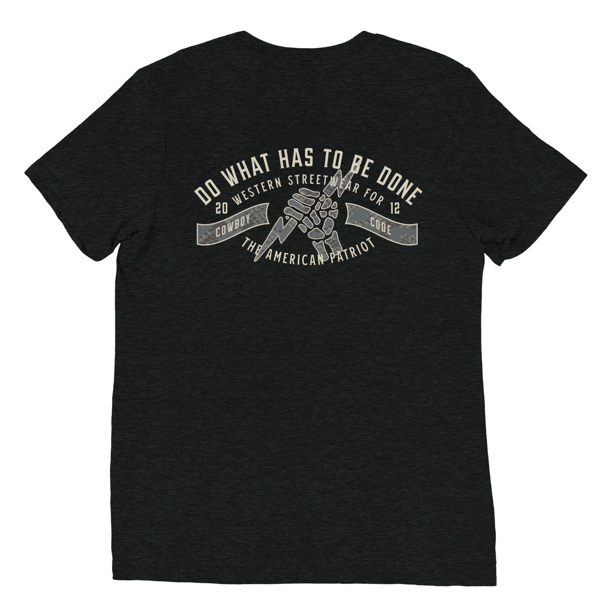 Cowboy Code #4 Do What Has to Be Done tee in Charcoal-Black, back view, Cowboy Revolution Western graphic t-shirt