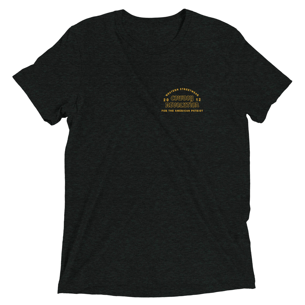 Cowboy Code #5 Be Tough, But Fair tee in Charcoal-Black, front view, Cowboy Revolution Western graphic t-shirt