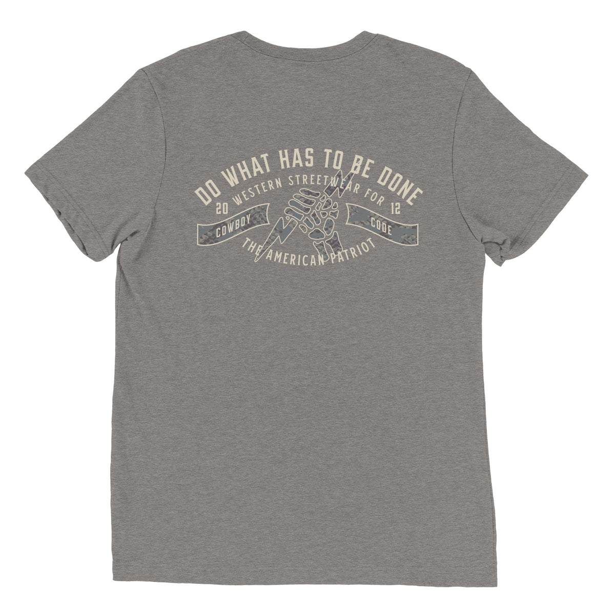 Cowboy Code #4 Do What Has to Be Done tee in Grey, back view, Cowboy Revolution Western graphic t-shirt
