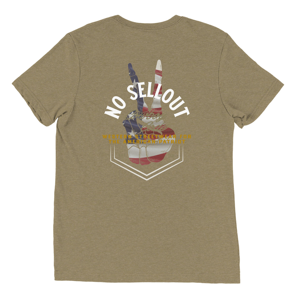Cowboy Code #9 No Sellout tee in Olive, back view, Cowboy Revolution Western graphic t-shirt