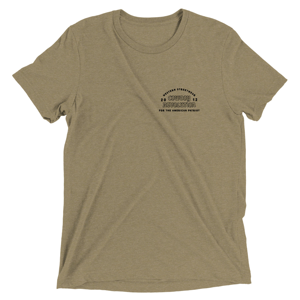 Cowboy Code #2 Take Pride in Your Work tee in Olive, front view, Cowboy Revolution Western graphic t-shirt