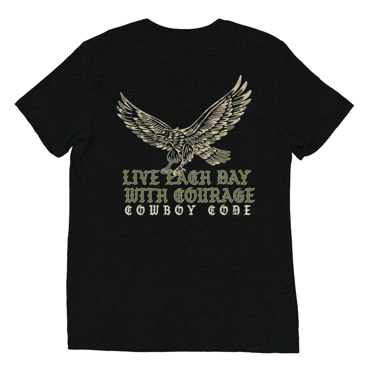 Cowboy Code #1 Live Each Day With Courage tee in Solid Black, back view, Cowboy Revolution Western graphic t-shirt