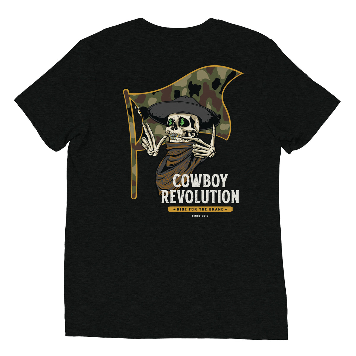 Cowboy Code #7 Ride for the Brand tee in Solid Black, back view, Cowboy Revolution Western graphic t-shirt