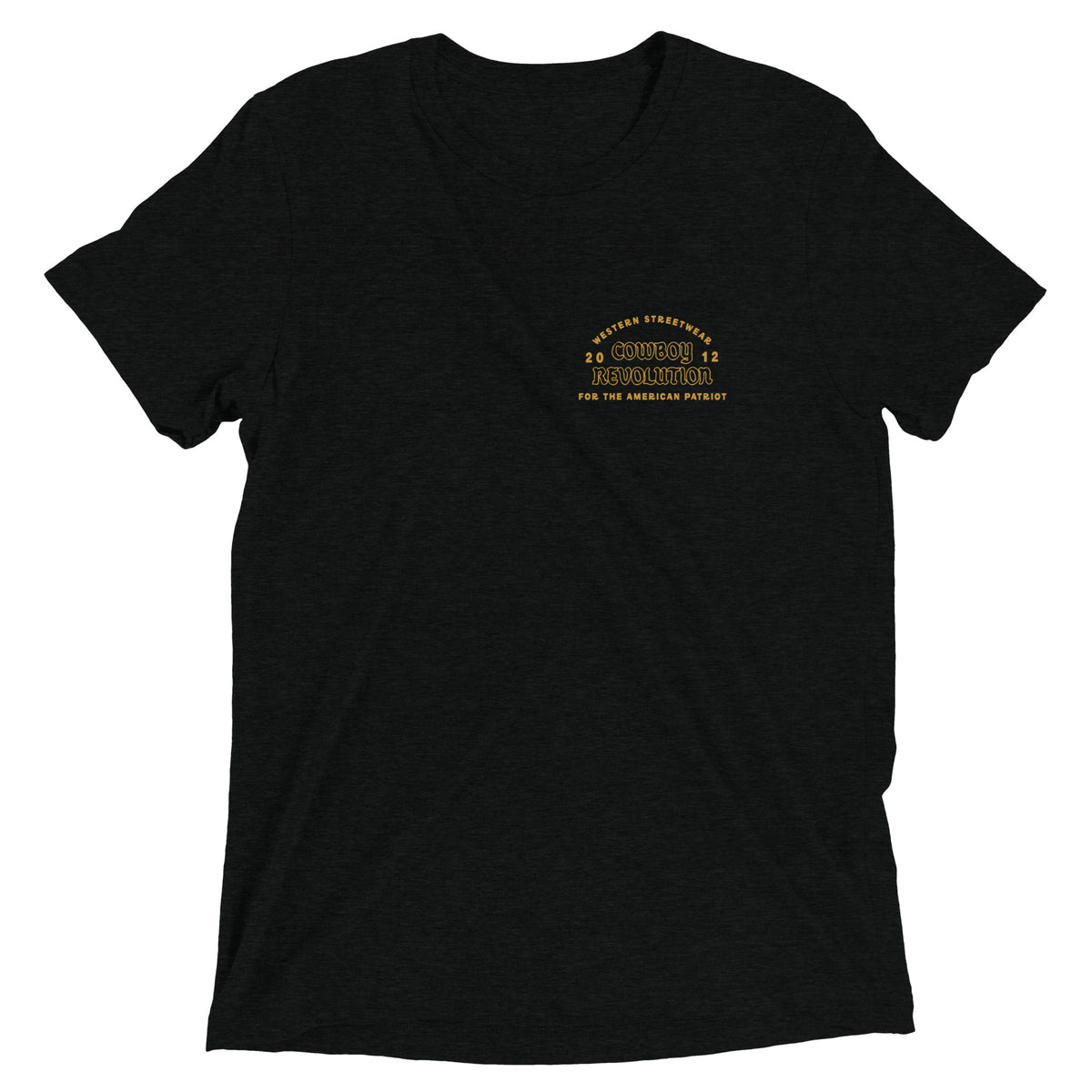 Cowboy Code #8 Talk Less, Say More tee in Solid Black, front view, Cowboy Revolution Western graphic t-shirt