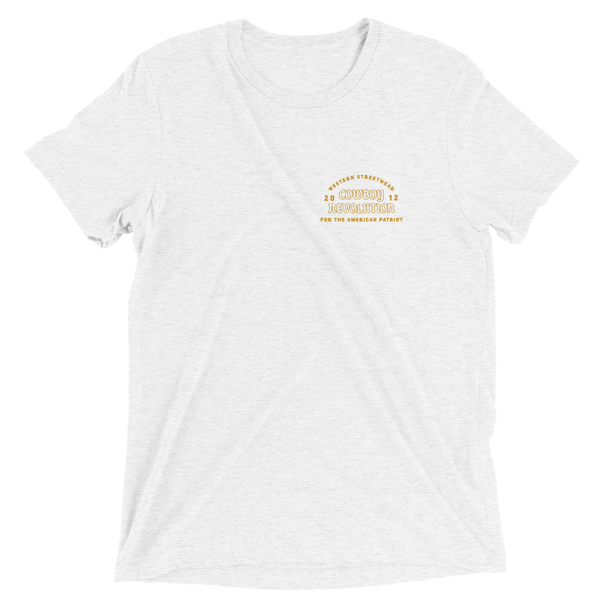 Cowboy Code #5 Be Tough, But Fair tee in Solid White, front view, Cowboy Revolution Western graphic t-shirt