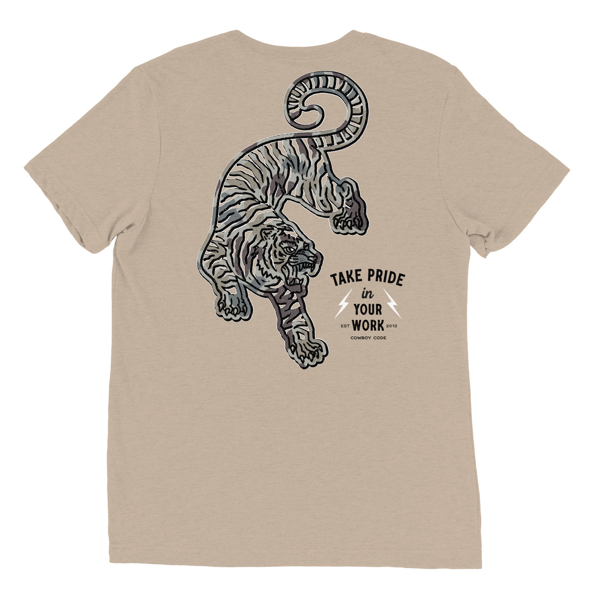 Cowboy Code #2 Take Pride in Your Work tee in Tan, back view, Cowboy Revolution Western graphic t-shirt